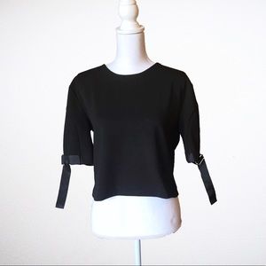 NWOT Zara Black Buckled Sleeve Crop Top - Small